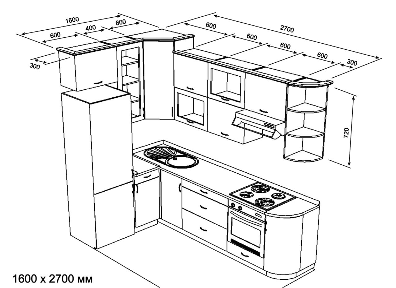 Чертежи кухонных гарнитуров угловых с размерами в хрущевке ,1600-2000мм