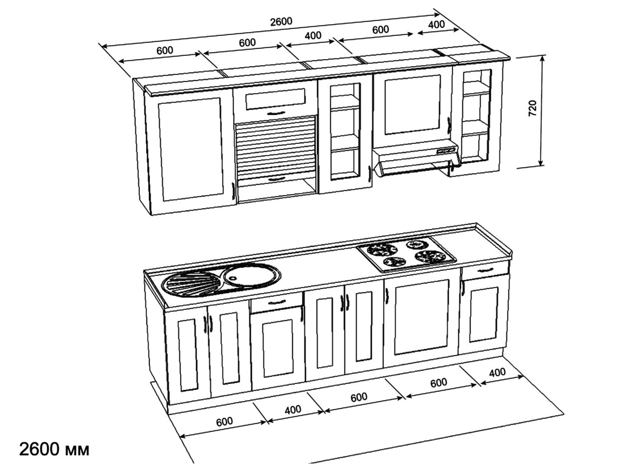 Чертеж кухни прямой