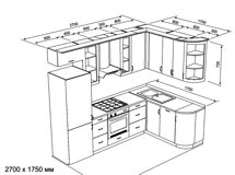 Проект угловой кухни с размерами шкафов левый угол